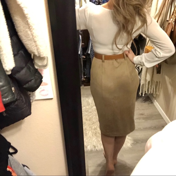 SOLD Tan / camel colored suede like midi skirt - Picture 3 of 4